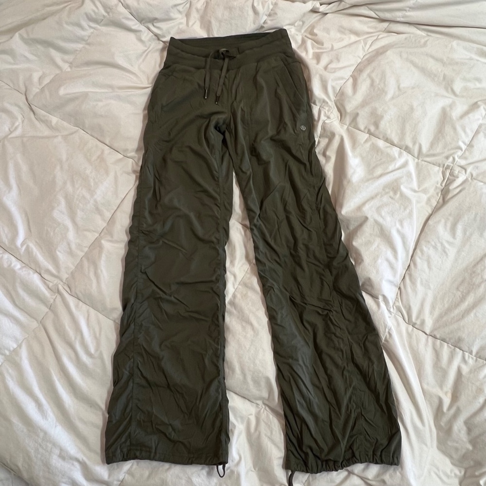 Lululemon Dance Studio pants lined Army Green 2 Full Length Cinched hem
